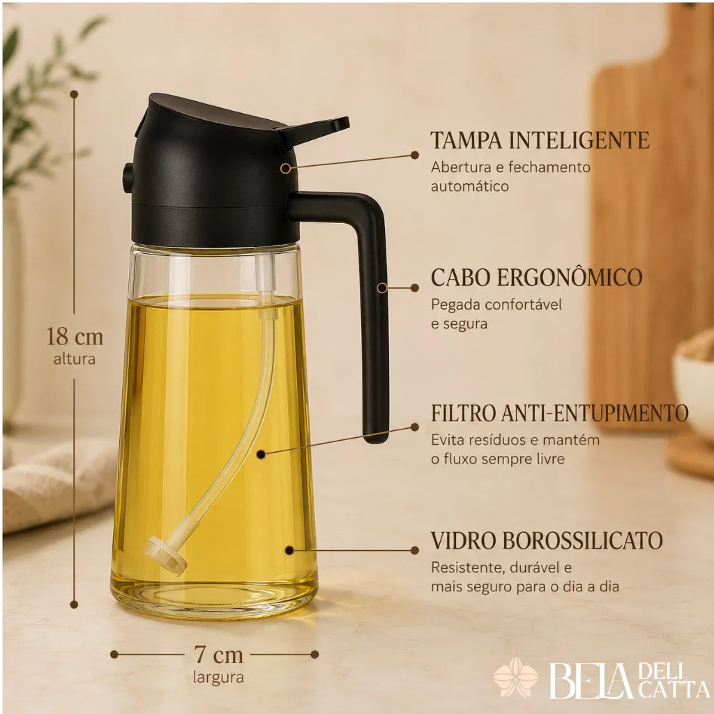 Galheteiro 2 em 1 Spray e Bico Dosador para Azeite e Vinagre - Mais Praticidade na Cozinha
